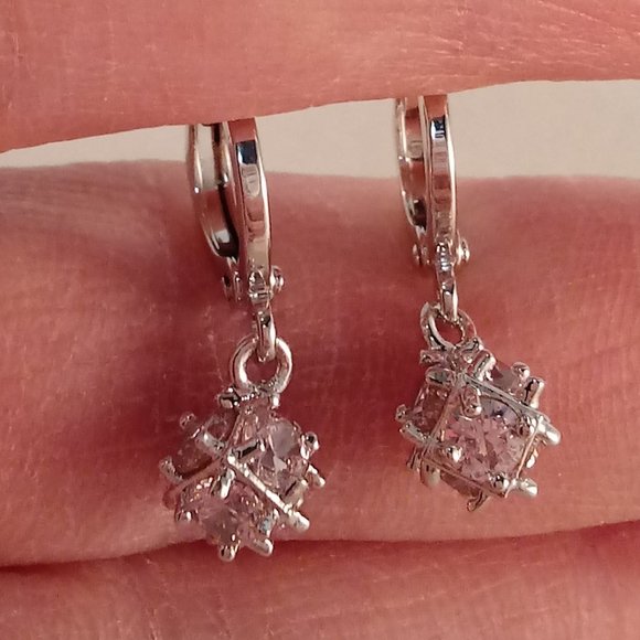 18K White Gold Filled Mystical Magic Ball Pink Diamond Zircon Dangle Earrings - Picture 1 of 4